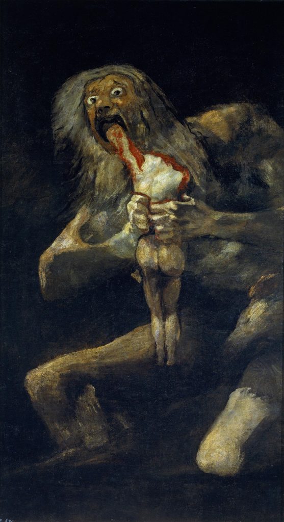 Saturno devorando a su hijo de Francisco de Goya. Pinturas Negras.1823